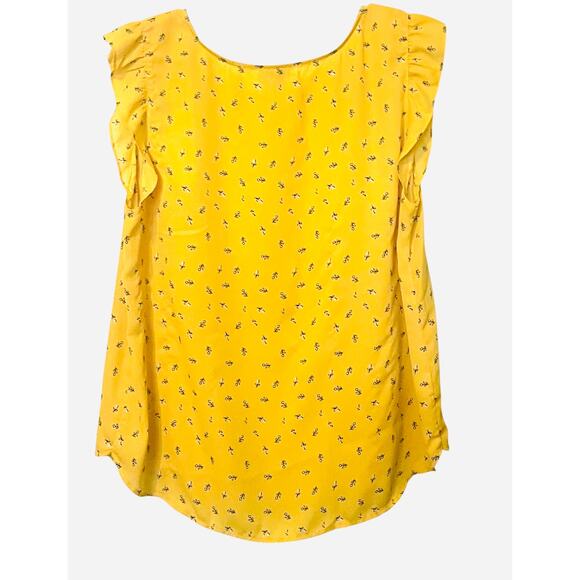 LOFT OUTLET CAP SLV RND NECK TUNIC BLOUSE, WOMENS, XL, YELLOW W/SMALL FLOWERS - Picture 5 of 11